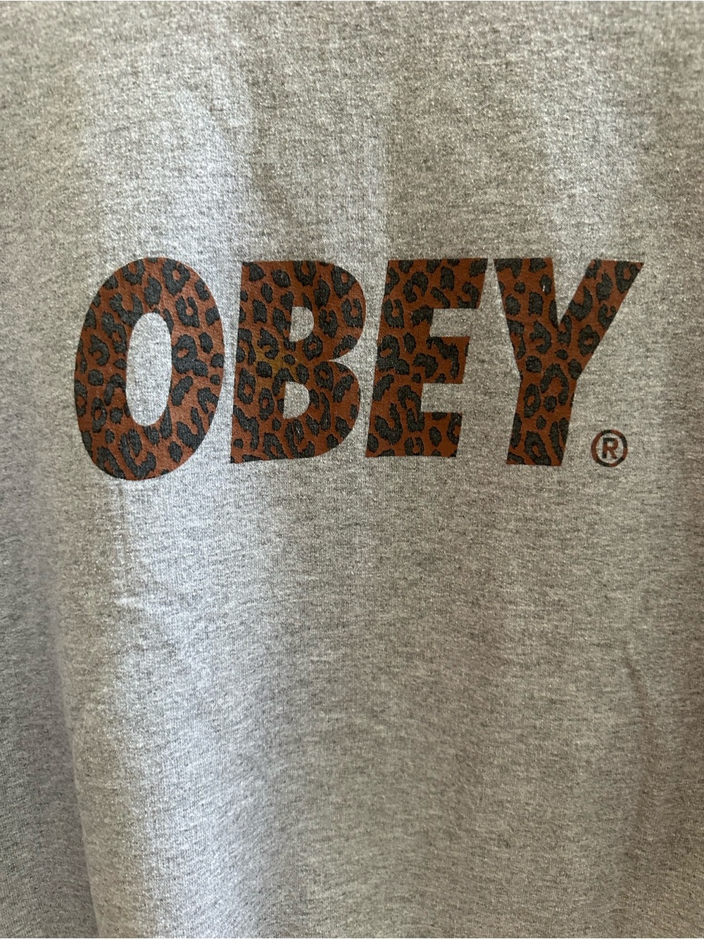 Obey Gray Crewneck with Leopard-Pattern Logo - Picture 2 of 4